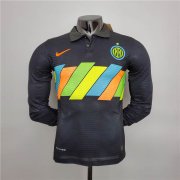 Inter Milan 21-22 Third Black Long Sleeve Soccer Jersey Football Shirt (Player Version)