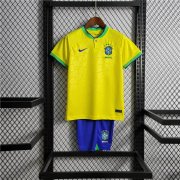 Kids Brazil World Cup 2022 Home Soccer Kit (Shirt+Shorts)