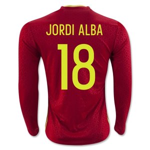 Spain LS Home 2016 JORDI ALBA #18 Soccer Jersey