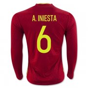 Spain LS Home 2016 A. INIESTA #6 Soccer Jersey