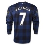 13-14 Manchester United #7 VALENCIA Away Black Long Sleeve Jersey Shirt