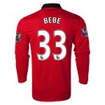 13-14 Manchester United #33 BEBE Home Long Sleeve Jersey Shirt