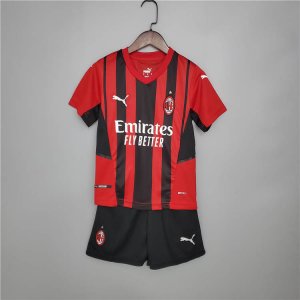 Kids AC Milan 21-22 Home Red Soccer Suit Football Kit (Shirt+Shorts)