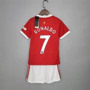 Kids Manchester United 21-22 Ronaldo #7 Home Red Soccer Jersey Football Kit (Shirt+Shorts)