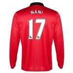 13-14 Manchester United #17 Nani Home Long Sleeve Jersey Shirt