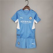 Kids Manchester City 21-22 Home Blue Soccer Football Kit (Shirt+Shorts)