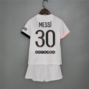 Kids PSG Messi #30 Away White&Pink 21-22 Soccer Football Kit (Shirt+Shorts)