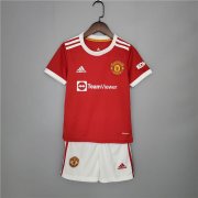 Kids Manchester United 21-22 Home Red Soccer Jersey Football Kit (Shirt+Shorts)