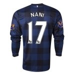13-14 Manchester United #17 NANI Away Black Long Sleeve Jersey Shirt