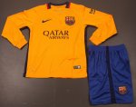 Kids Barcelona 2015-16 Away Long Sleeve Soccer Kits(Shirt+Shorts)