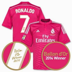 Ronaldo #7 Ballon d\'Or 2014 Winner Away Soccer Jersey Pink