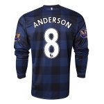 13-14 Manchester United #8 ANDERSON Away Black Long Sleeve Jersey Shirt