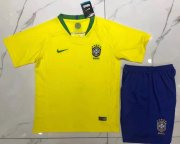 Kids Brazil Home 2018 World Cup Soccer Kit(Shirt+Shorts)