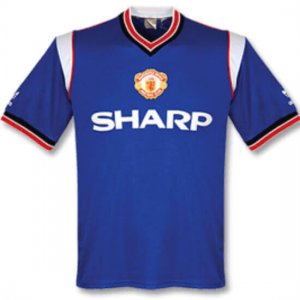 1986 MANCHESTER UNITED AWAY BLUE RETRO SOCCER JERSEY SHIRT