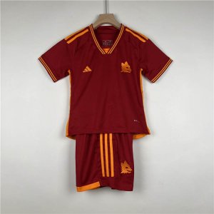 Kids AS Roma 23/24 Home Brown Soccer Football Kit(Shirt+Shorts)