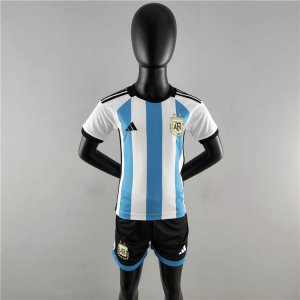 Kids World Cup 2022 Argentina Home Soccer Kit(Shirt+Shorts)