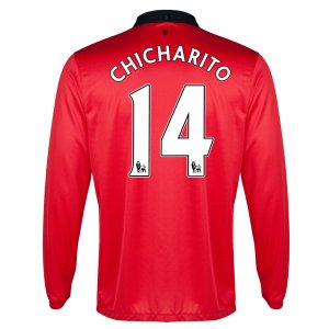 13-14 Manchester United #14 Chicharito Home Long Sleeve Jersey Shirt