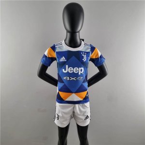 Kids Juventus 22/23 Fourth Blue&Orange Football Kit Soccer Kit (Jersey+Shorts)