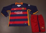 Kids Barcelona 2015-16 Home Long Sleeve Soccer Kits(Shirt+Shorts)