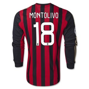 13/14 AC Milan #18 MONTOLIVO Home Long Sleeve Shirt