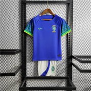 Kids Brazil World Cup 2022 Away Soccer Kit (Shirt+Shorts)