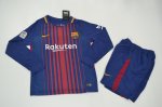Kids Barcelona Home 2017/18 LS Soccer Suits (Shirt+Shorts)