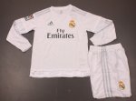 Kids Real Madrid 2015-16 Home Long Sleeve Soccer Kits(Shirt+Shorts)