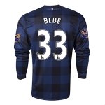 13-14 Manchester United #33 BEBE Away Black Long Sleeve Jersey Shirt