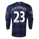 13-14 Manchester United #23 CLEVERLEY Away Black Long Sleeve Jersey Shirt