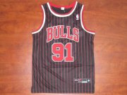 Chicago Bulls Dennis Rodman #91 Black(Red Stripe) Jersey