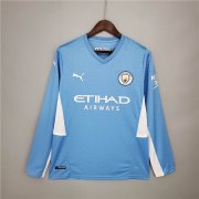 Manchester City 21-22 Home Blue Long Sleeve Soccer Jersey Football Shirt