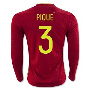 Spain LS Home 2016 PIQUE #3 Soccer Jersey