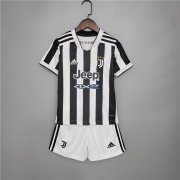 Kids Juventus 21-22 Home White&Black Football Kit Soccer Kit (Jersey+Shorts)