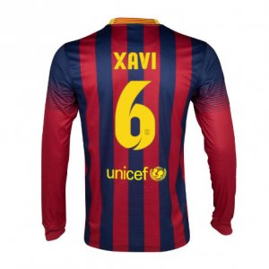 13-14 Barcelona #6 Xavi Home Long Sleeve Soccer Jersey Shirt