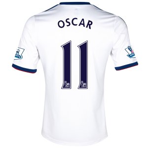 13-14 Chelsea #11 OSCAR White Away Soccer Jersey Shirt