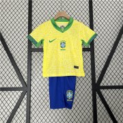 Kids Brazil Copa America 2024 Home Soccer Kit (Shirt+Shorts)