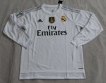 Real Madrid Home 2015-16 Soccer Jersey LS With WC Champion