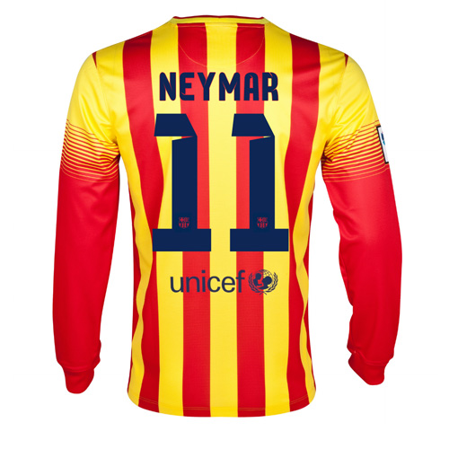 13-14 Barcelona #11 Neymar Away Long Sleeve Soccer Jersey Shirt - Click Image to Close