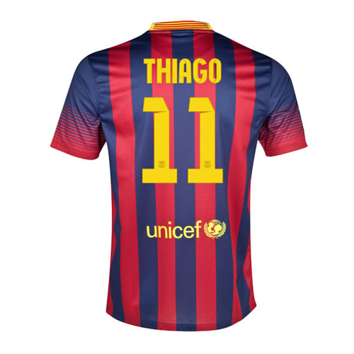 13-14 Barcelona #11 Thiago Home Soccer Jersey Shirt - Click Image to Close