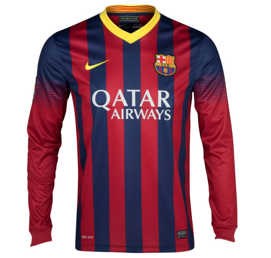 13-14 Barcelona #15 Bartra Home Long Sleeve Soccer Jersey Shirt - Click Image to Close