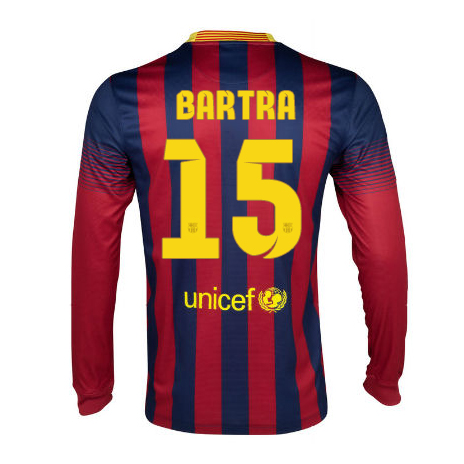 13-14 Barcelona #15 Bartra Home Long Sleeve Soccer Jersey Shirt - Click Image to Close