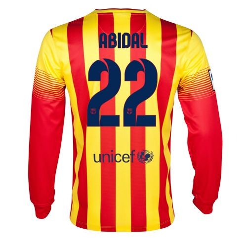 13-14 Barcelona #22 Abidal Away Long Sleeve Soccer Jersey Shirt - Click Image to Close