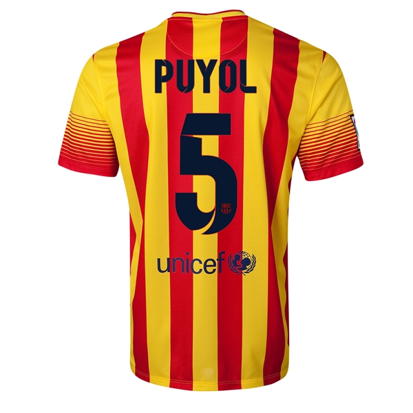 13-14 Barcelona #5 PUYOL Away Soccer Jersey Shirt - Click Image to Close