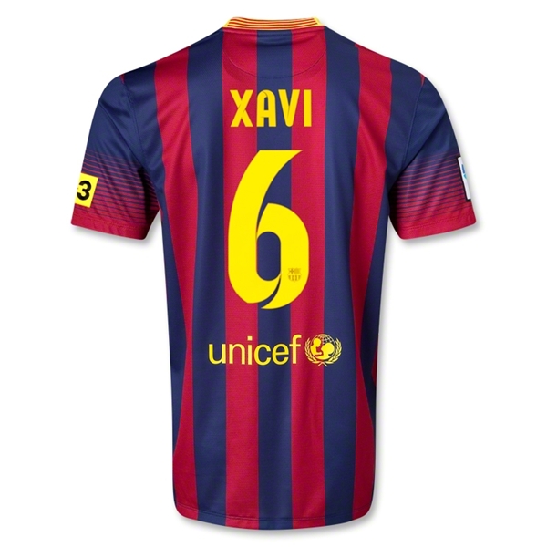 13-14 Barcelona #6 XAVI Home Soccer Jersey Shirt - Click Image to Close