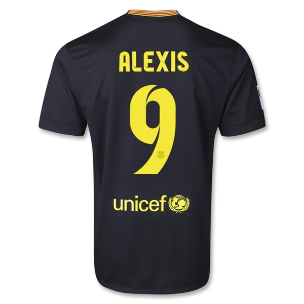 13-14 Barcelona #9 ALEXIS Away Black Soccer Jersey Shirt - Click Image to Close