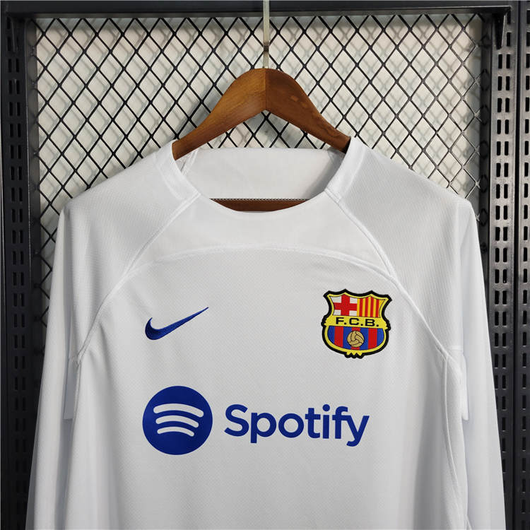 Barcelona FC 23/24 Soccer Jersey Away White Long Sleeve Football Shirt - Click Image to Close