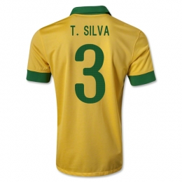 13/14 Brazil #3 T.Silva Yellow Home Jersey Shirt - Click Image to Close