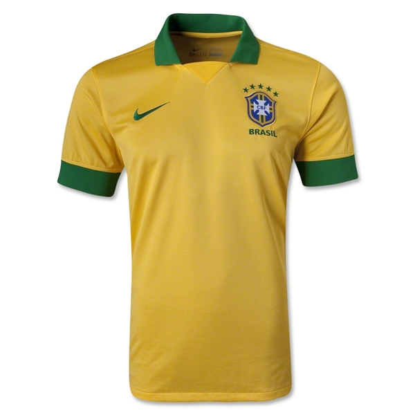 13/14 Brazil #4 David Luiz Yellow Home Jersey Shirt - Click Image to Close