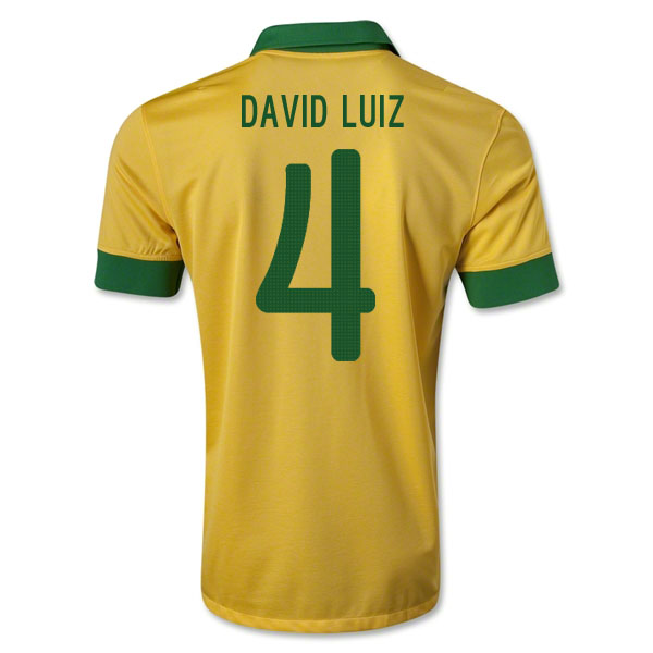 13/14 Brazil #4 David Luiz Yellow Home Jersey Shirt - Click Image to Close