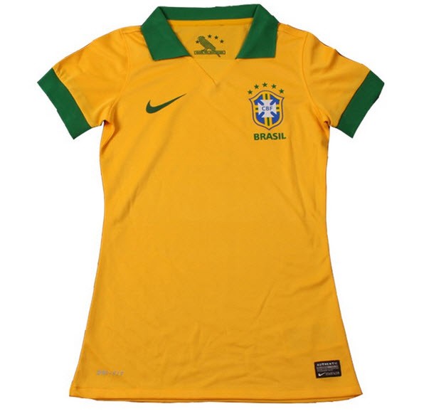 13-14 Brazil Home Women's Yellow Jersey Shirt - Click Image to Close
